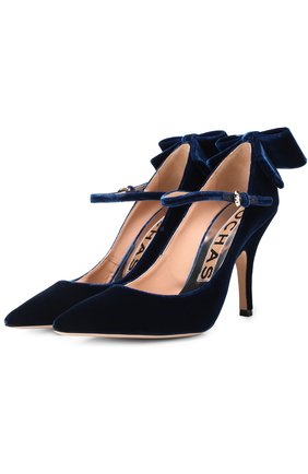 Женские синие бархатные туфли с бантом Rochas, арт. R029023/6041 купить в ЦУМ | Фото №1 Бархатные туфли с бантом Rochas синие | Фото №1