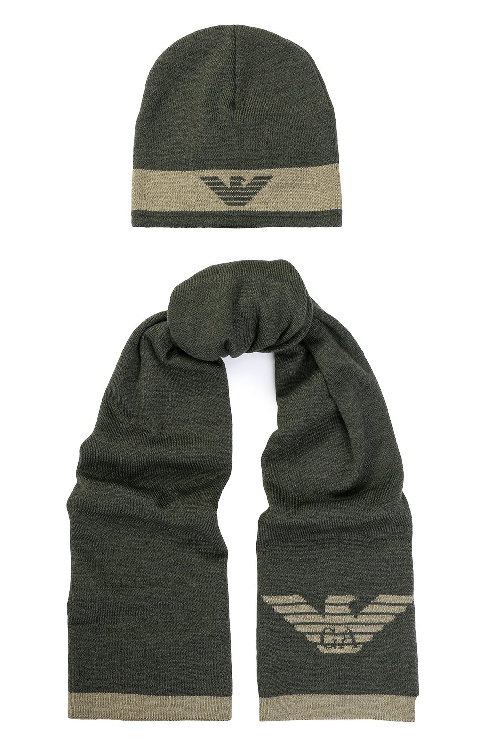 Комплект из шапки и шарфа ARMANI JUNIOR детский хаки цвета — купить в ...