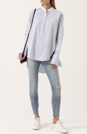 Женская голубая хлопковая блуза свободного кроя в полоску Rag&Bone, арт. W275A4537 купить в ЦУМ | Фото №1 Женская хлопковая блуза свободного кроя в полоску Rag&Bone, цвет голубой, арт. W275A4537 в ЦУМ | Фото №1