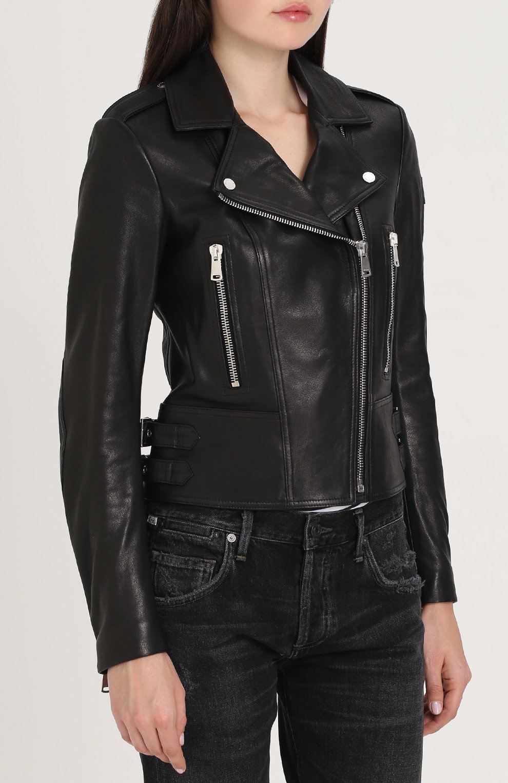 Женская черная приталенная кожаная куртка с косой молнией BELSTAFF ...