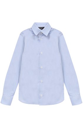 Детская хлопковая рубашка прямого кроя DAL LAGO темно-синего цвета, арт. N402/1167/4-6 | Фото 1 (Рукава: Длинные; Материал внешний: Хлопок; Принт: Без принта; Случай: Формальный, Повседневный; Статус проверки: Проверена категория; Мальчики-школьная форма: Рубашки)
