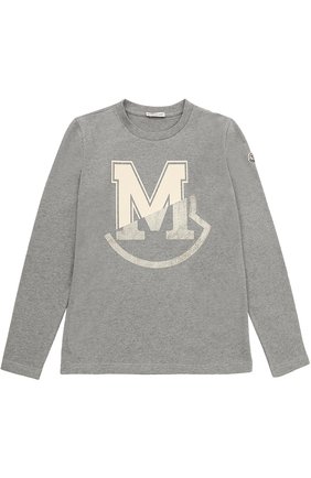 Детская хлопковый лонгслив с принтом Moncler Enfant серого цвета, арт. C2-954-80163-50-83092/12-14A в ЦУМ | Фото №1 Детская хлопковый лонгслив с принтом Moncler Enfant серого цвета | Фото №1