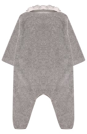 Детский хлопковая пижама с оборками и бантом ALETTA серого цвета, арт. RL777028CIN/1M-18M | Фото 2 (Статус проверки: Проверено, Проверена категория; Рукава: Длинные; Материал внешний: Хлопок)