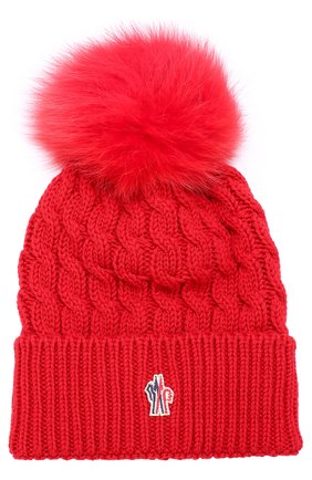 Шерстяная шапка фактурной вязки с меховым помпоном Moncler, красного цвета, арт. C2-098-00228-10-0402A в ЦУМ | Фото №1 Шерстяная шапка фактурной вязки с меховым помпоном Moncler красного цвета | Фото №1