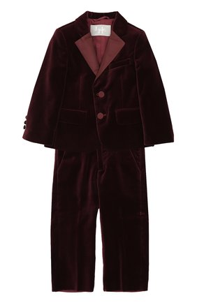 Детский хлопковый костюм с пиджаком на двух пуговицах IL GUFO бордового цвета, арт. A17TX002V0001/2A-4A | Фото 1 (Материал внешний: Хлопок; Материал подклада: Вискоза; Рукава: Длинные; Статус проверки: Проверено; Кросс-КТ: костюм)