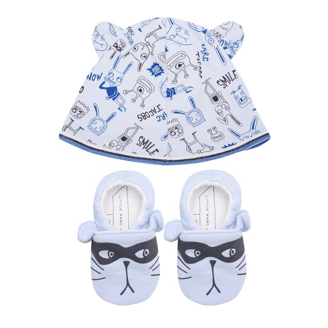 Хлопковый комплект из пинеток и шапки с принтом MARC JACOBS (THE)