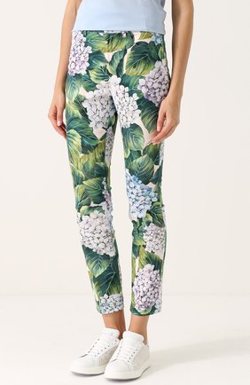 Женские зеленые укороченные хлопковые брюки с принтом Dolce & Gabbana, арт. 0102/FTAQ1T/FSFE2 купить в ЦУМ | Фото №3 Укороченные хлопковые брюки с принтом Dolce & Gabbana зеленые | Фото №3