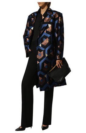 Женское пальто прямого кроя с металлизированной нитью DRIES VAN NOTEN синего цвета, арт. 172-10204-4128 | Фото 2 (Длина (верхняя одежда): До колена; Рукава: Длинные; Материал внешний: Синтетический материал, Вискоза)