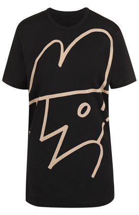 Женская черная хлопковая футболка с принтом Yohji Yamamoto, арт. NK-T56-073 купить в ЦУМ | Фото №1 Хлопковая футболка с принтом Yohji Yamamoto черная | Фото №1