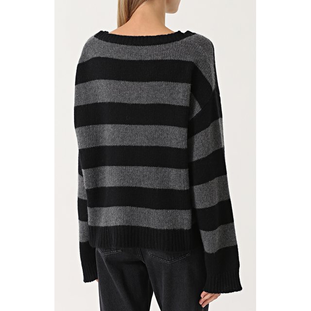 фото Кашемировый пуловер в полоску с круглым вырезом rta