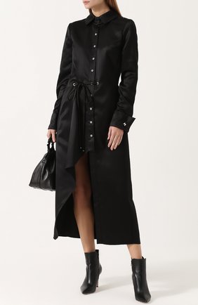 Женское черное шелковое платье-рубашка с высоким разрезом Mugler, арт. R0BER916339 купить в ЦУМ | Фото №1 Шелковое платье-рубашка с высоким разрезом Mugler черное | Фото №1