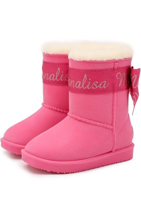 Детские сапоги с бантом MONNALISA розового цвета, арт. 8C0001 | Фото 1 (Статус проверки: Проверено, Проверена категория; Материал внешний: Резина; Кросс-КТ: полусапоги)