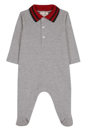 Детский хлопковая пижама с контрастным воротником GUCCI серого цвета, арт. 463264/X5B70 | Фото 1 (Статус проверки: Проверено, Проверена категория)