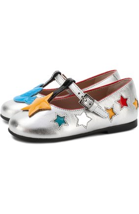Детские металлизированные туфли на ремешке с аппликациями GUCCI серебряного цвета, арт. 477445/DXDG0 | Фото 1 (Статус проверки: Проверена категория, Проверено; Материал внешний: Кожа)
