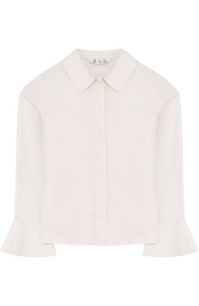 Детское хлопковая блуза с оборками LORO PIANA белого цвета, арт. FAG3728 | Фото 1 (Материал внешний: Хлопок; Рукава: Длинные; Статус проверки: Проверено, Проверена категория)