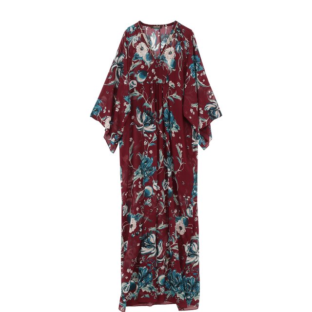 Шелковое платье-макси с принтом Roberto Cavalli бордового цвета