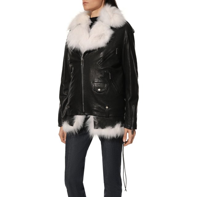 фото Кожаная куртка с мехом лисицы saint laurent