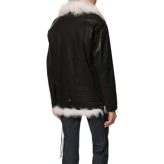 фото Кожаная куртка с мехом лисицы saint laurent