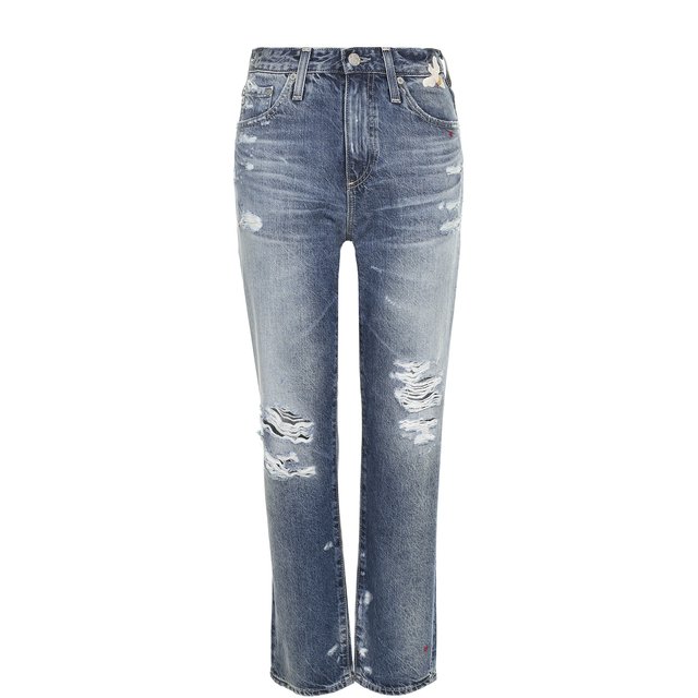 фото Укороченные джинсы с потертостями и вышивкой ag
