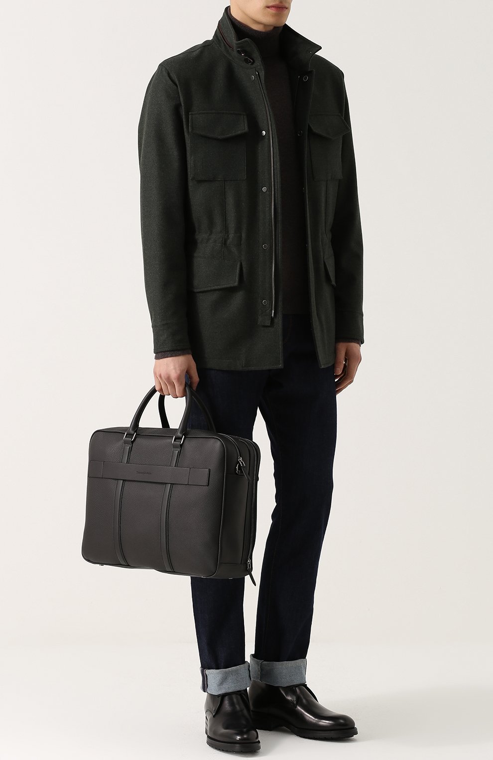 Мужская черная кожаная сумка для ноутбука с плечевым ремнем Ermenegildo Zegna, арт. C1285D-T0E купить в ЦУМ | Фото №2 Кожаная сумка для ноутбука с плечевым ремнем Ermenegildo Zegna черная | Фото №2