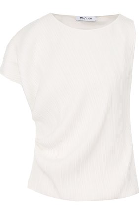 Женский белый плиссированный топ асимметричного кроя Mugler, арт. T0PST398826 купить в ЦУМ | Фото №1 Плиссированный топ асимметричного кроя Mugler белый | Фото №1