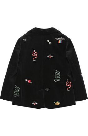 Детский бархатный пиджак с вышивкой GUCCI черного цвета, арт. 475398/XBB63 | Фото 2 (Статус проверки: Проверена категория)