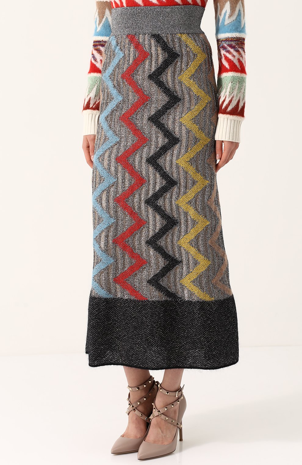 Женская серая вязаная юбка-миди с широким поясом Missoni, арт. I17.MD.208748 купить в ЦУМ | Фото №3 Вязаная юбка-миди с широким поясом Missoni серая | Фото №3