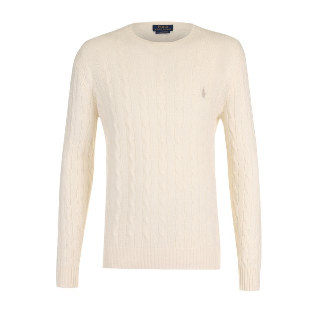 Джемпер фактурной вязки из смеси шерсти и кашемира Polo Ralph Lauren 710667122, цвет белый, размер 54