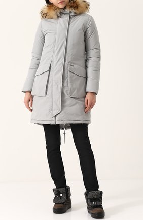 Женская серая пуховая парка с меховой отделкой капюшона Woolrich, арт. WWCPS2481/SM20 купить в ЦУМ | Фото №1 Пуховая парка с меховой отделкой капюшона Woolrich серая | Фото №1