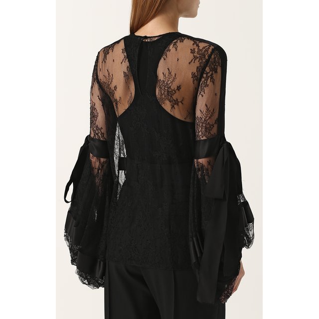 Кружевная блуза с бантами и круглым вырезом Yves Saint Laurent 2513962