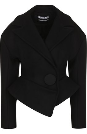 Женский черный однотонный приталенный жакет из шерсти Jacquemus, арт. 174JA01 купить в ЦУМ | Фото №1 Однотонный приталенный жакет из шерсти Jacquemus черный | Фото №1