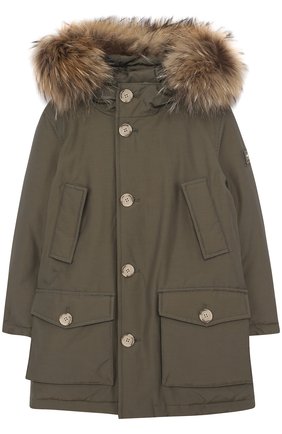 Парка с меховой отделкой на капюшоне Woolrich хаки цвета, арт. WKCPS1992/CN03/8-16 в ЦУМ | Фото №1 Парка с меховой отделкой на капюшоне Woolrich хаки цвета | Фото №1