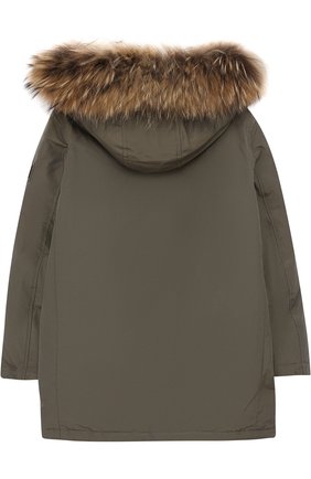 Парка с меховой отделкой на капюшоне Woolrich хаки цвета, арт. WKCPS1992/CN03/8-16 в ЦУМ | Фото №1 Парка с меховой отделкой на капюшоне Woolrich хаки цвета | Фото №1