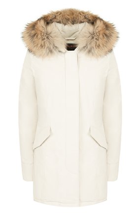 Женская серая пуховик с меховой отделкой капюшона Woolrich, арт. WWCPS2131/SM20 купить в ЦУМ | Фото №1 Пуховик с меховой отделкой капюшона Woolrich серая | Фото №1