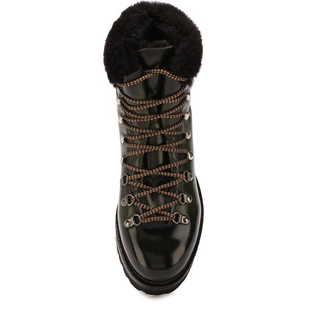 фото Кожаные ботинки на шнуровке с меховой отделкой ralph lauren