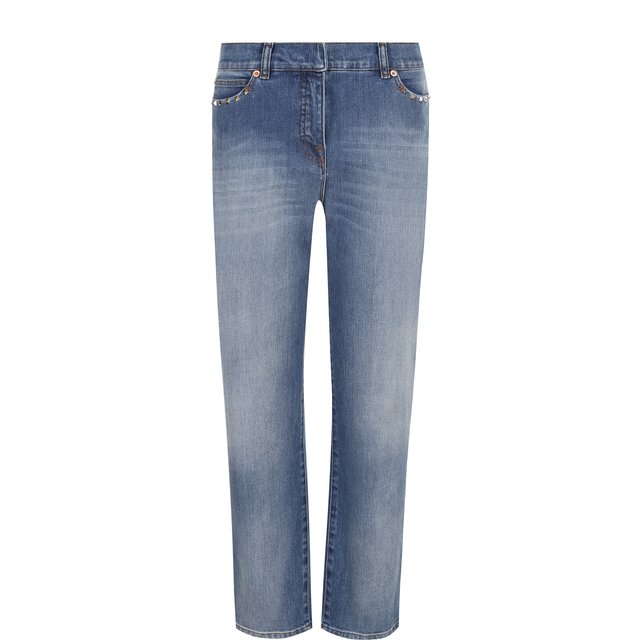 Укороченные джинсы прямого кроя с потертостями Valentino