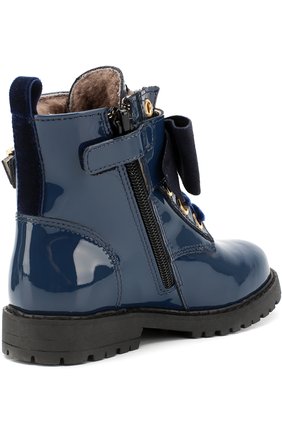 Детские лаковые ботинки с бантом MONNALISA темно-синего цвета, арт. 8C0015M | Фото 3 (Материал внешний: Текстиль; Статус проверки: Проверено, Проверена категория)