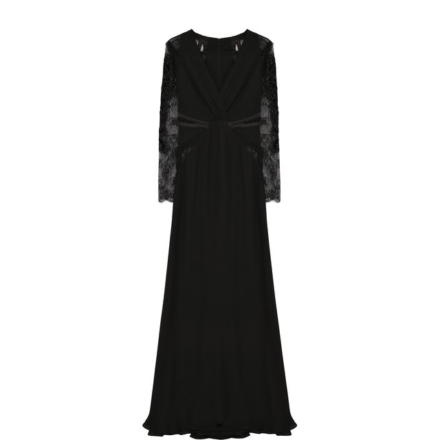 Платье-макси с кружевными рукавами и V-образным вырезом Roberto Cavalli Чёрный FQR144/GG047 5197700