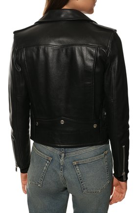 Женская кожаная куртка SAINT LAURENT черного цвета, арт. 481862/Y5YA2 | Фото 4 (Кросс-КТ: Куртка; Рукава: Длинные; Материал внешний: Натуральная кожа; Женское Кросс-КТ: Замша и кожа; Длина (верхняя одежда): Короткие; Материал подклада: Купро)