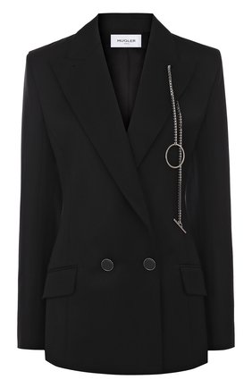 Женский черный приталенный двубортный жакет из шерсти Mugler, арт. VESTV237147B купить в ЦУМ | Фото №1 Приталенный двубортный жакет из шерсти Mugler черный | Фото №1