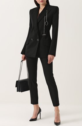 Женский черный приталенный двубортный жакет из шерсти Mugler, арт. VESTV237147B купить в ЦУМ | Фото №1 Приталенный двубортный жакет из шерсти Mugler черный | Фото №1