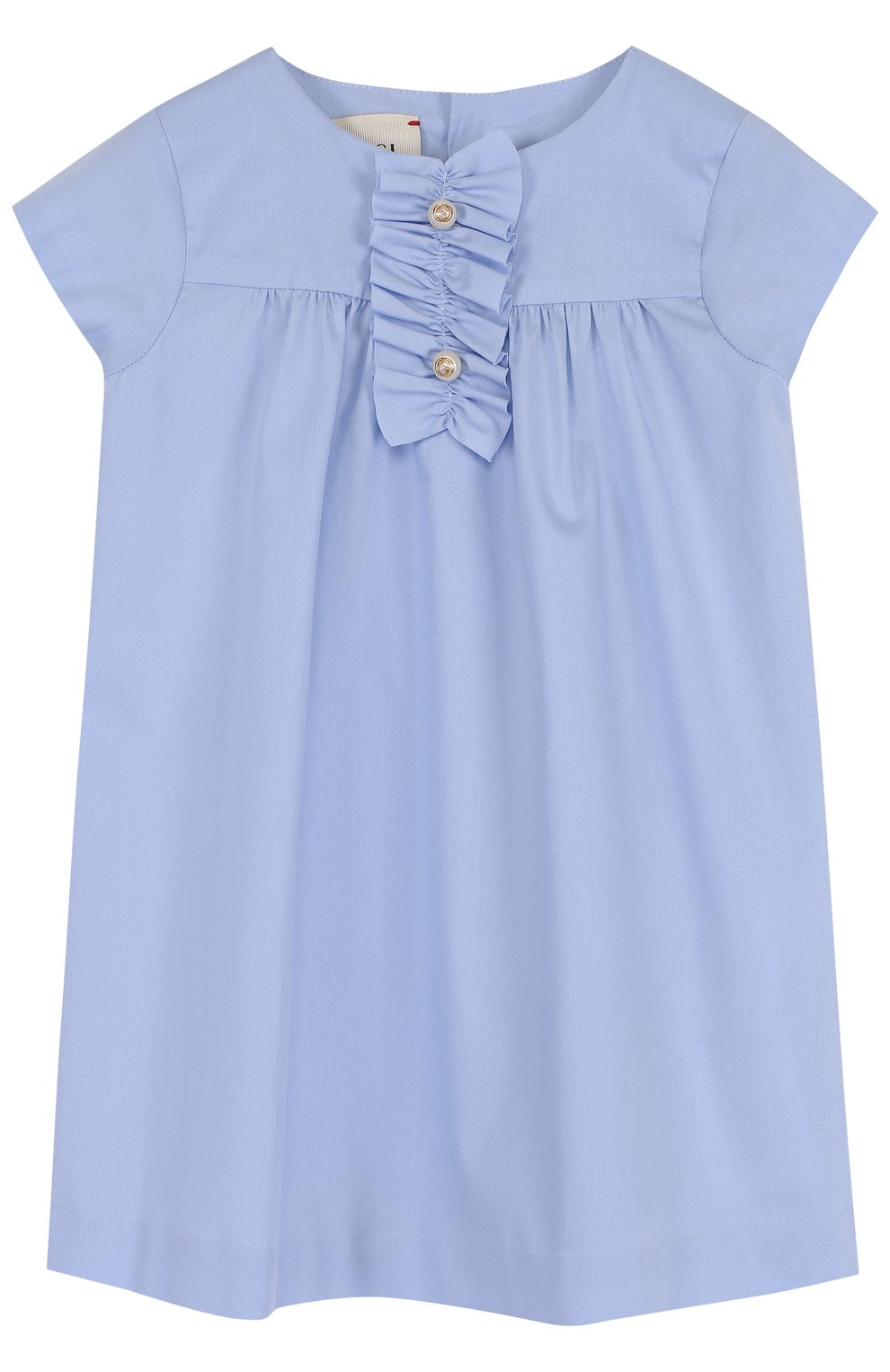 Женский хлопковое мини-платье свободного кроя с оборкой GUCCI голубого цвета, арт. 503767/XB365 | Фото 1 (Статус проверки: Проверена категория)