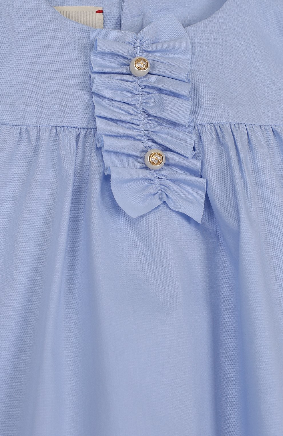 Женский хлопковое мини-платье свободного кроя с оборкой GUCCI голубого цвета, арт. 503767/XB365 | Фото 3 (Статус проверки: Проверена категория)