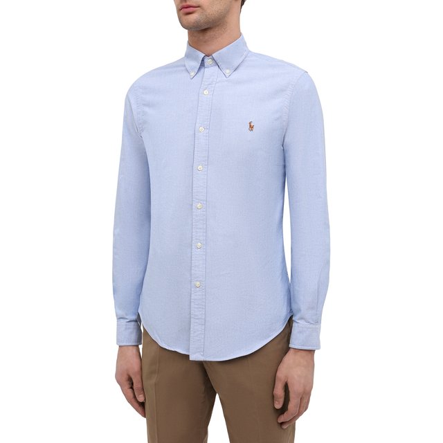 фото Хлопковая рубашка с воротником button down polo ralph lauren