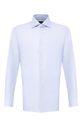 Мужская хлопковая сорочка с воротником кент ERMENEGILDO ZEGNA голубого цвета по цене 34350 руб., арт. 301030/9RS0GS | Фото 1 Мужская хлопковая сорочка с воротником кент ERMENEGILDO ZEGNA голубого цвета, арт. 301030/9RS0GS | Фото 1 (Рукава: Длинные; Материал внешний: Хлопок; Длина (для топов): Стандартные; Статус проверки: Проверено, Проверена категория; Случай: Формальный; Воротник: Кент; Принт: Однотонные; Манжеты: На пуговицах; Мужское Кросс-КТ: Сорочка-одежда)