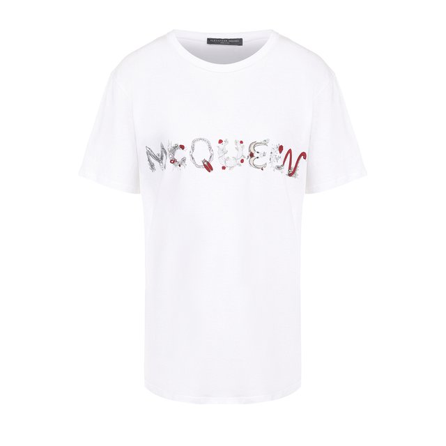 Хлопковая футболка прямого кроя с логотипом бренда Alexander McQueen