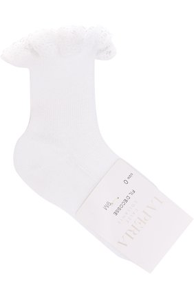 Детские хлопковые носки с кружевной отделкой LA PERLA белого цвета, арт. 43455/000-0 | Фото 1 (Материал: Текстиль, Хлопок; Статус проверки: Проверена категория, Проверено; Кросс-КТ: Носки)