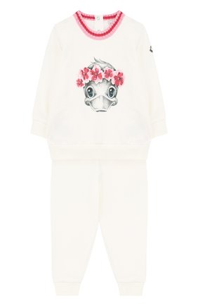 Хлопковый костюм с принтом Moncler Enfant белого цвета, арт. D1-951-88559-05-809AC в ЦУМ | Фото №1 Хлопковый костюм с принтом Moncler Enfant белого цвета | Фото №1