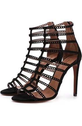 Женские черные замшевые босоножки с перфорацией на шпильке Alaia, арт. 8S3K833CC35 купить в ЦУМ | Фото №1 Замшевые босоножки с перфорацией на шпильке Alaia черные | Фото №1