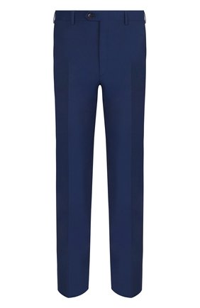 Мужские шерстяные брюки прямого кроя BRIONI темно-синего цвета, арт. RPL210/P3AE0/M0ENA | Фото 1 (Длина (брюки, джинсы): Стандартные; Материал подклада: Купро; Материал внешний: Шерсть; Случай: Формальный; Стили: Классический; Статус проверки: Проверена категория)
